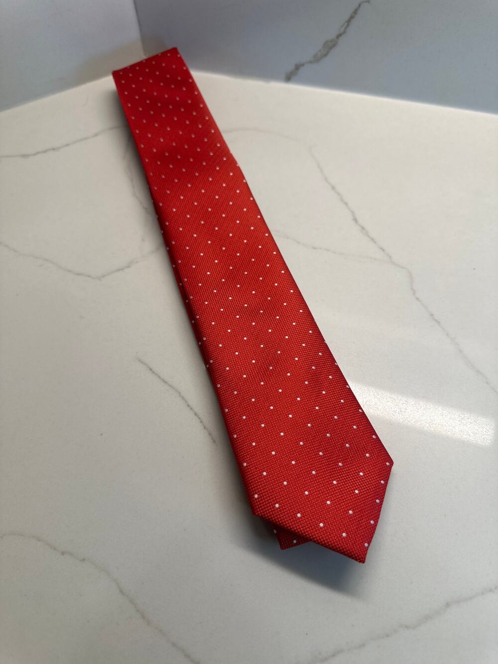 $55 Men's Polyester Tie ~ Red~White Dots~ Great condition!